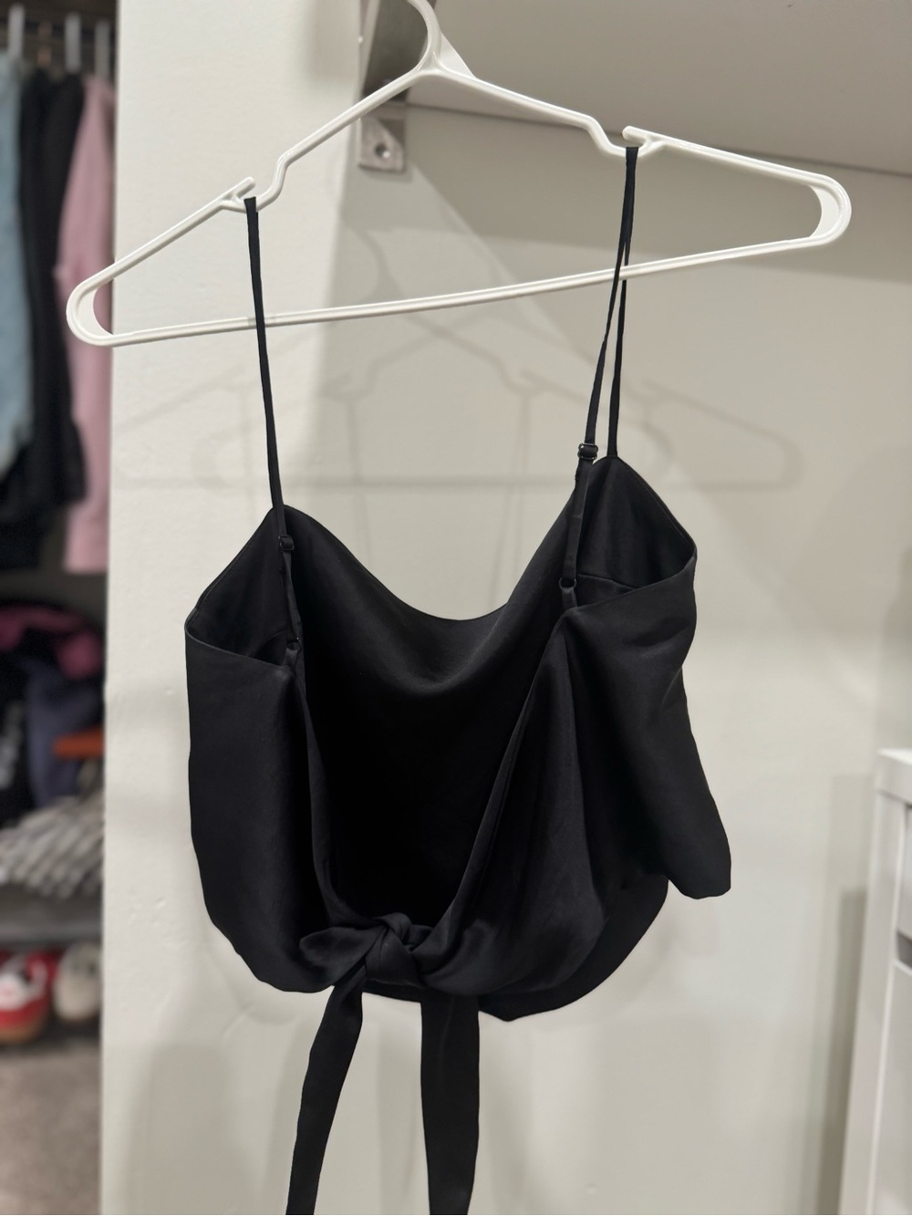 Aritzia Black Satin Tie-Front Camisole